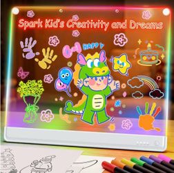 19.7-Inch Rechargeable Doodle Glow LED Note Board,15-Color Light Effects,Neon Light Up Drawing Tablet Up Drawing Pad Dry Erase with Built-in Stand,Gif