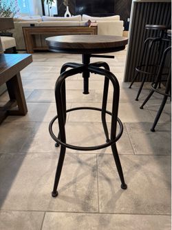 Industrial Swivel Bar Stools with Wood Seat