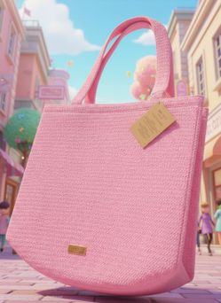 Pink Woven Tote Bag with Gold Plaque