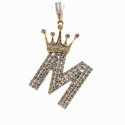 Men’s 10k Yellow Gold 1.5” Inch Iced Out Diamond Initial M with Crown Pendant for Necklace GP3134309