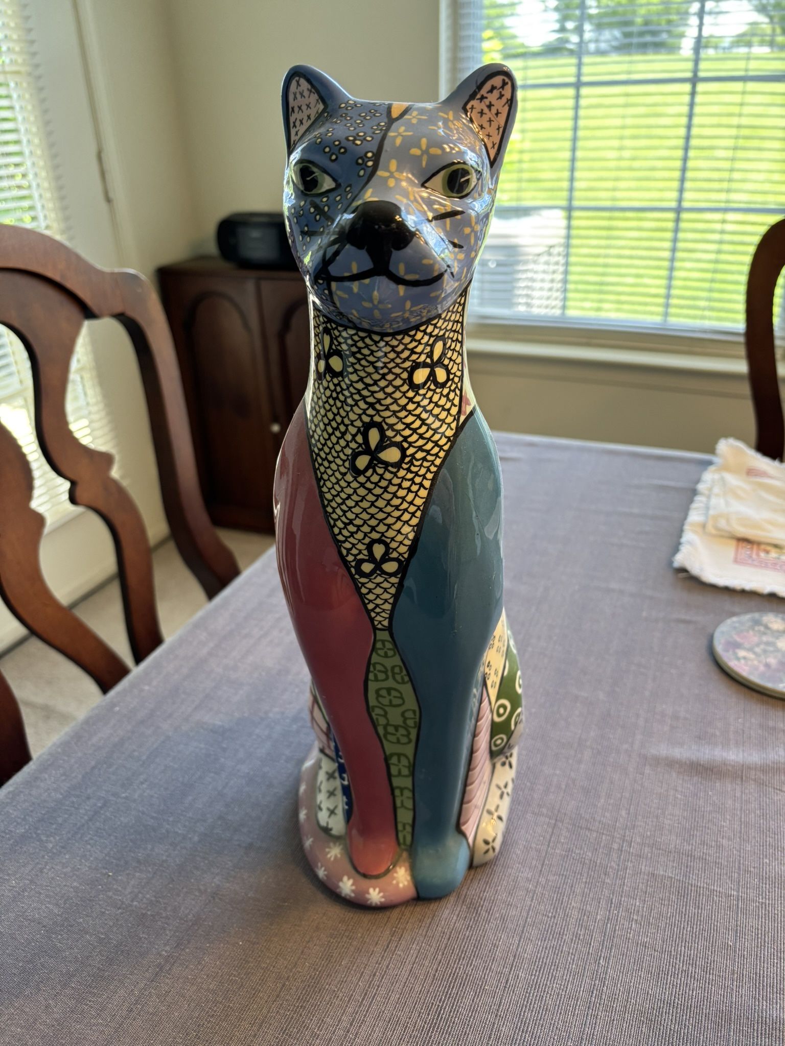 Vintage Ceramic Cat Sculpture, excellent condition, 17” height.