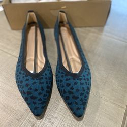 New: Leopard Print Knit Black And Teal Flats WN Size 9.5