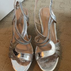 Silver Glitter Strappy Heels Size 8.5