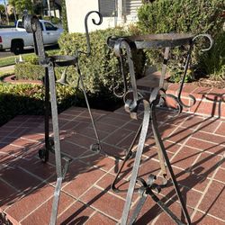 Vintage Lot 2 Wrought Iron Plant Stands Garden Pedestal Urn Holders Jardinière Urn Stand 1960’s Collectible Landscape Display 