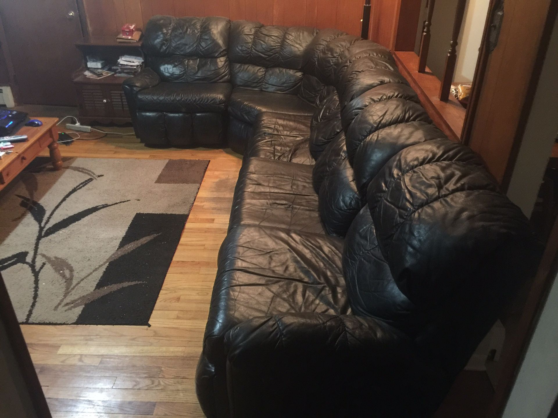 Large black leather sectional