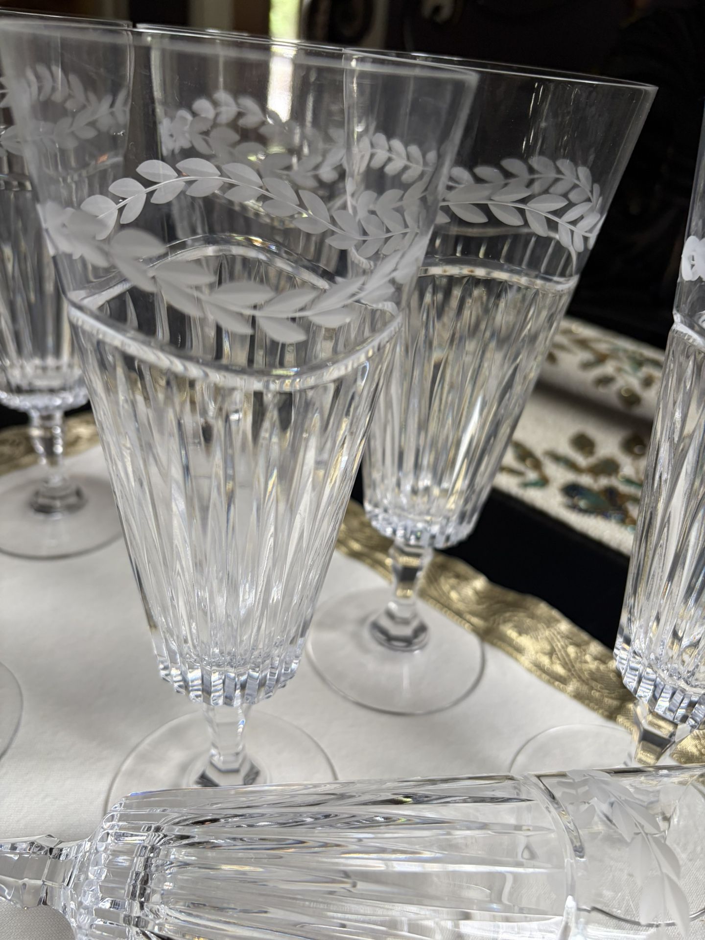 Mikasa Etched Mint Tulip Crystal Goblets