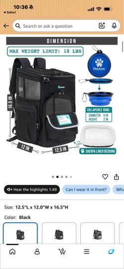 Black Backpack for Dogs/Cats
