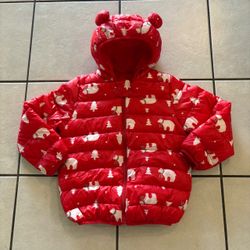 Toddler Kids 3T/4T Polar Bear Print Holiday Puffer Jacket with Bear Ears