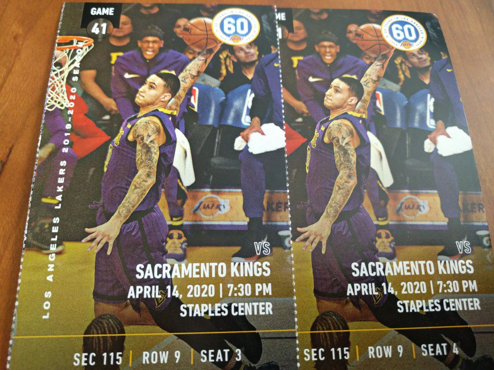 2 tickets Lakers vs. Kings Section 115, Row 9