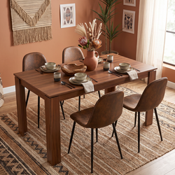 Homy Casa MUSK+CHARLTON 5PC Dining Set 47.2" Walnut Table with 4 Brown Faux Suede Chairs Open Box