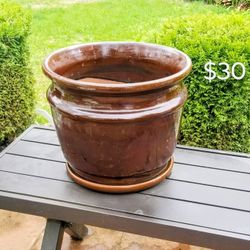 Brown glazed planter