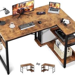 L Shaped Computer Desk, 40 Inch Small Corner Desk with Storage Shelves & PC Stand, Reversible Gaming Desk for Bedroom, Modern Writing Study 