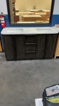 60” Black/Brown Solid Wood Bathroom Vanity with Marble Top (V35)
