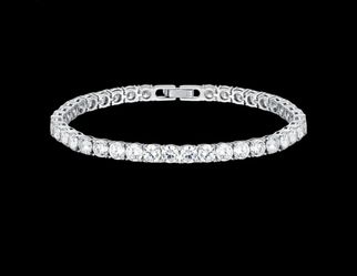 Silver Tennis Bracelet with Round Moissanite Diamond Stones