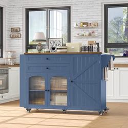 Rolling Kitchen Island Cart w/ Storage & Foldable Countertop