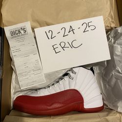 2023 NIKE AIR JORDAN 12 RETRO CHERRY RED size 10 WITH DSG RECEIPT