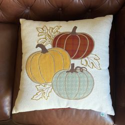 Decorative Pillow: Fall Themed Embroidered Cushion Cover with Autumn Leaf Pumpkin Pattern Polyester Fabric Decorative Accent Pillow