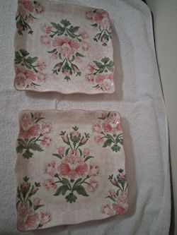 Floral Ceramic Square Plates Set of 2