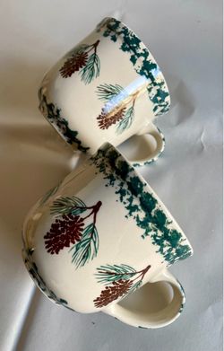 Two Vintage 12-oz Folk Craft Pine Cone by Tienshan Mugs