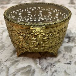 Antique Box Metal And Glass