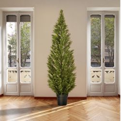 72" Green Potted Artificial Arborvitae Topiary Tree