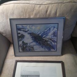 Hand Sighned Painting Skislope Scene Framed 