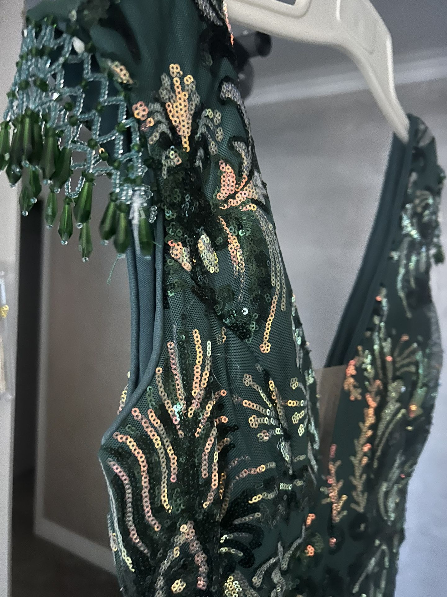 Green With Gold Sequin Evening Dress