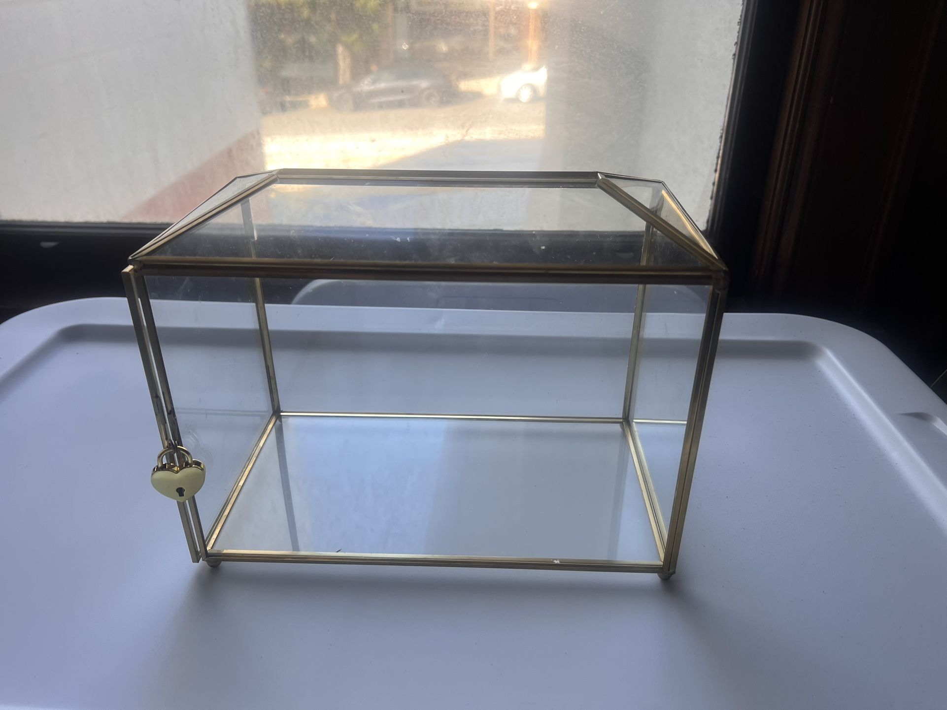 Glass, Gold, Wedding Card Box With Lock & Key 