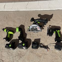 19.2V Kawasaki 2 Battery Tool Kit! Saw, Drill, Flashlight 