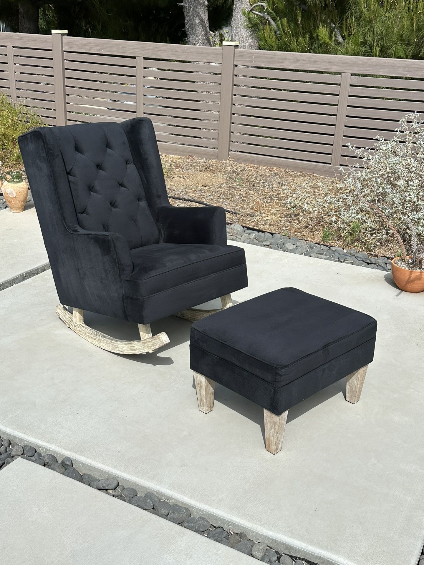 Pottery Barn Kids Navy Blue Suede Nursery Rocking Chair and Ottoman
