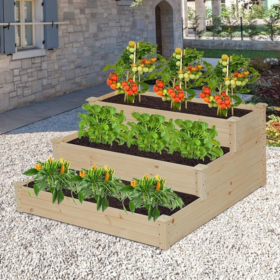 2-in-1 Raised Garden Bed, Wooden Elevated Garden Planter, Planting Container for Vegetables, Herbs Outdoor
