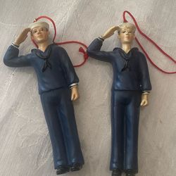 Pair of Vintage Style Navy Sailor Ornaments – Saluting Sailors