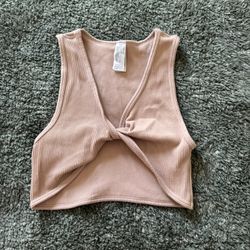 Pink Ribbed Crop Top- (S/M)