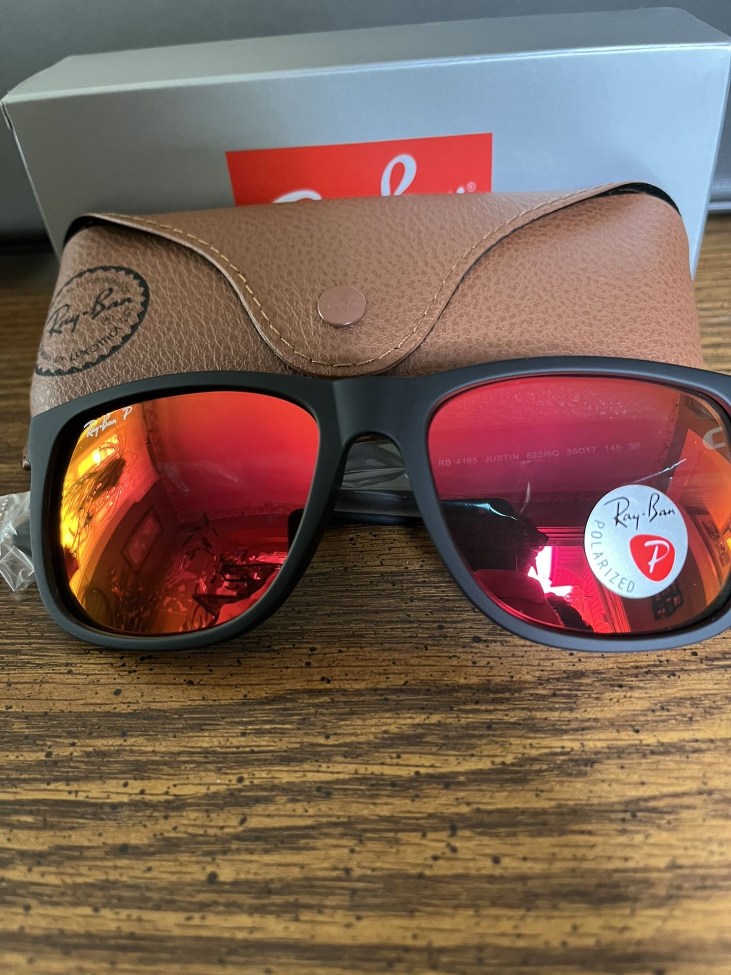 Ray Ban Justin’s with Polarized Res Mirror Lenses and Black Frame. Brand New.