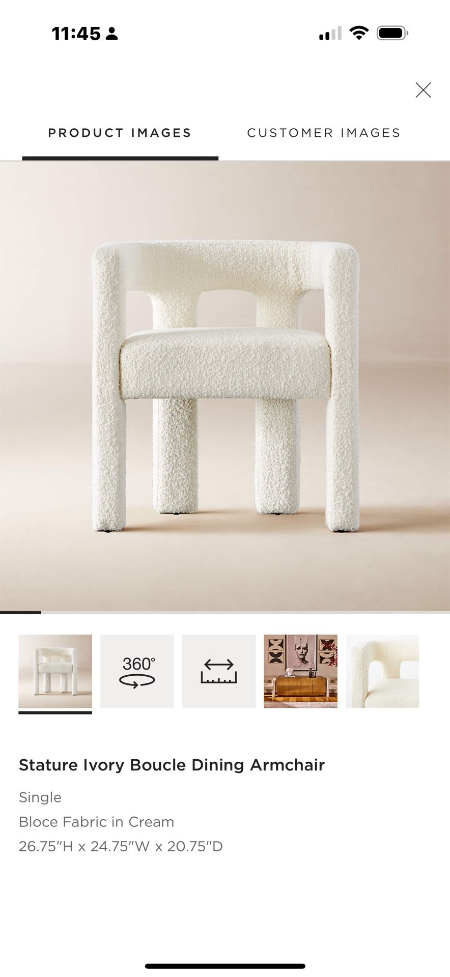 Stature Ivory Boucle Dining Armchair