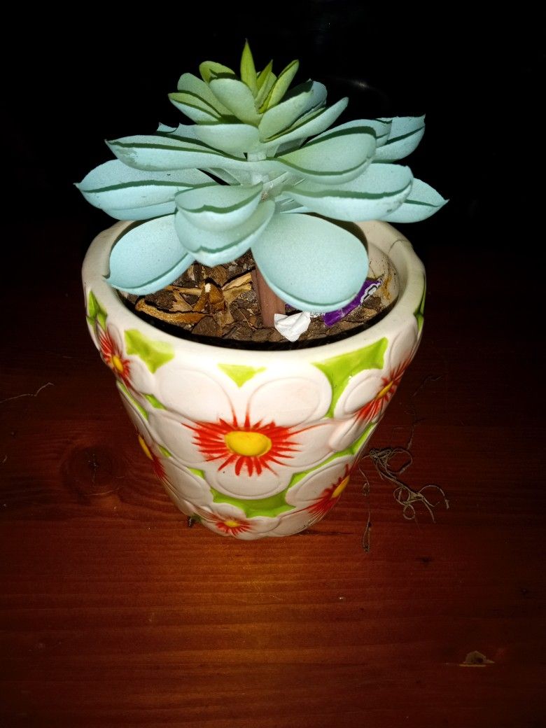 Small Sugar Blossom Planter With Fake Plant