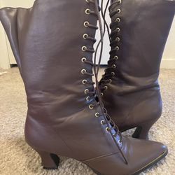 Brown Lace-Up Victorian Boots Size 9