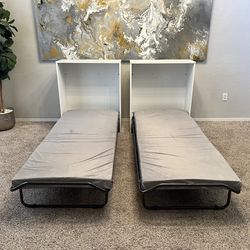 TWO Solid Wood White Twin Murphy Bed Cabinets with Zermätte Luxury Mattress And Bed Frame 