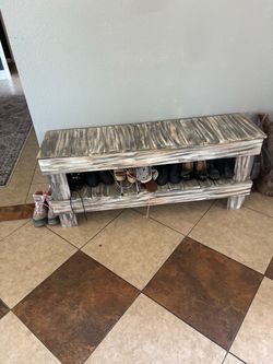 Rustic Wood Entryway Bench with Shoe Shelf