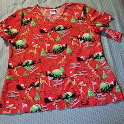 Rudolph The Red-Nosed Reindeer Scrub Top Size Large Red Count Down To Christmas