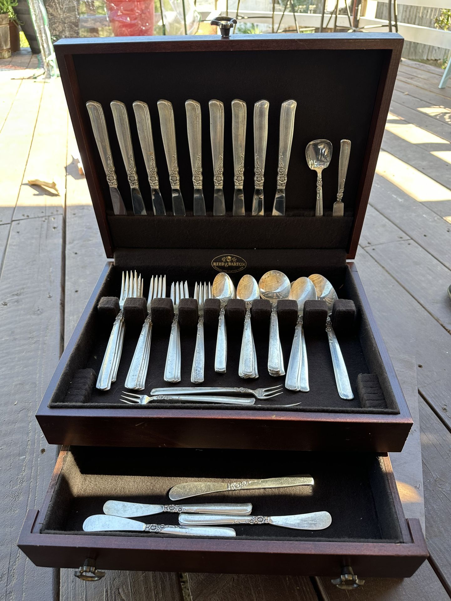 Prestige “Gay Adventure” Silverplate Flatware – 58 Piece Set + Reed & Barton Chest