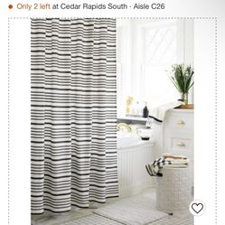 NEW~ Threshold 100% Cotton Striped Shower Curtain Black/White 