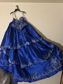 Blue And Gold Quinceañera Dress