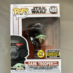 Funko Pop! Star Wars Dark Trooper w/ Grogu #488 — Entertainment Earth Exclusive GITD — Boxed Mint