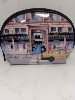 Saks Fifth Avenue Watercolor City Street Scene Cosmetic Pouch NWT