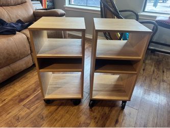 Two light wood end tables