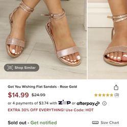 Fashion Nova Rose Gold Flat Sandals.