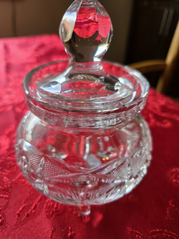 Clear Cut Crystal Footed Jar With Lid