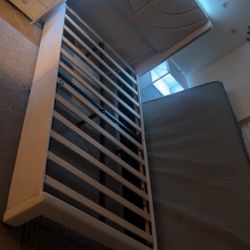 Twin bed frame with 2 nightstands, Charging Station and LED Lights, White Night Stands with 2 Fabric Drawers 