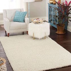 7x10 Feet Pure Ivory Soft Shag Plush Thick Cozy Shaggy Modern Area Rug